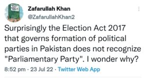 party head parliamentary leader pakistan